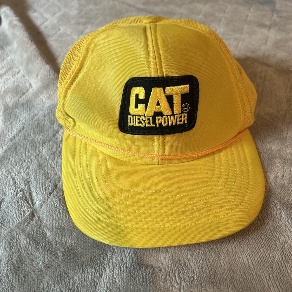 CAT Diesel Power SnapBack Truckers Style Hat Yellow with Yello Rope Mesh Vintage